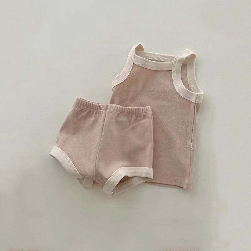 Baby Girl Solid Color Thin Style Pure Cotton Vest Combo Shorts 2 Pieces Sets Home Clothes-6