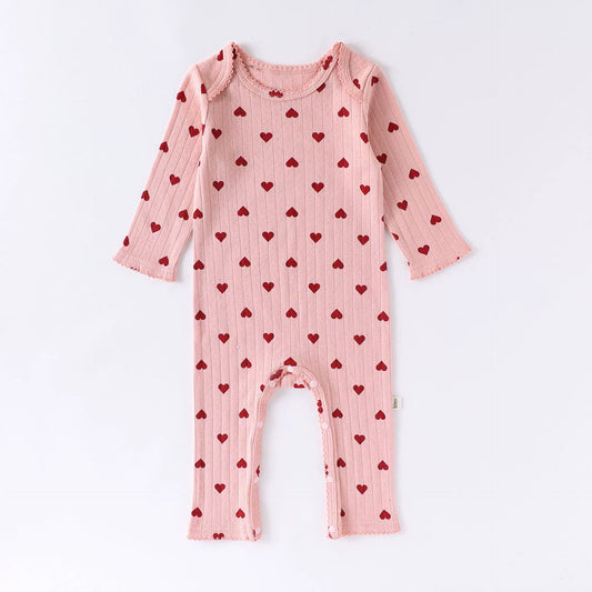 Spring New Arrival Baby Unisex Long Sleeves Cute Heart Pattern Rompers-1
