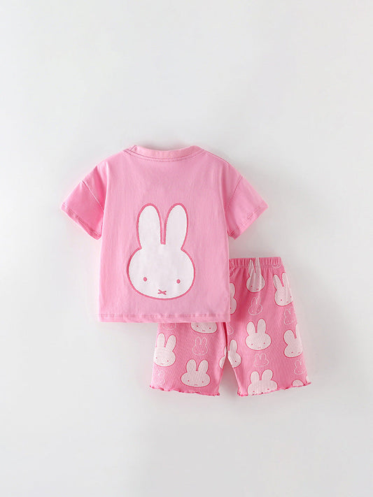 Arrival Summer Baby Kids Girls Cartoon Rabbits Pattern T-shirt and Shorts Clothing Set-0
