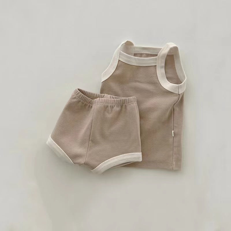 Baby Girl Solid Color Thin Style Pure Cotton Vest Combo Shorts 2 Pieces Sets Home Clothes-5