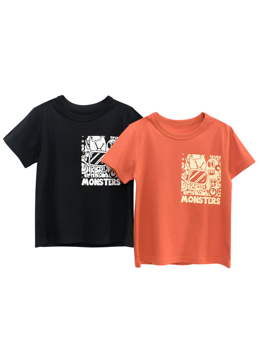 Boys’ Little Monster Cartoon and Letters Print T-shirt in European and American-0